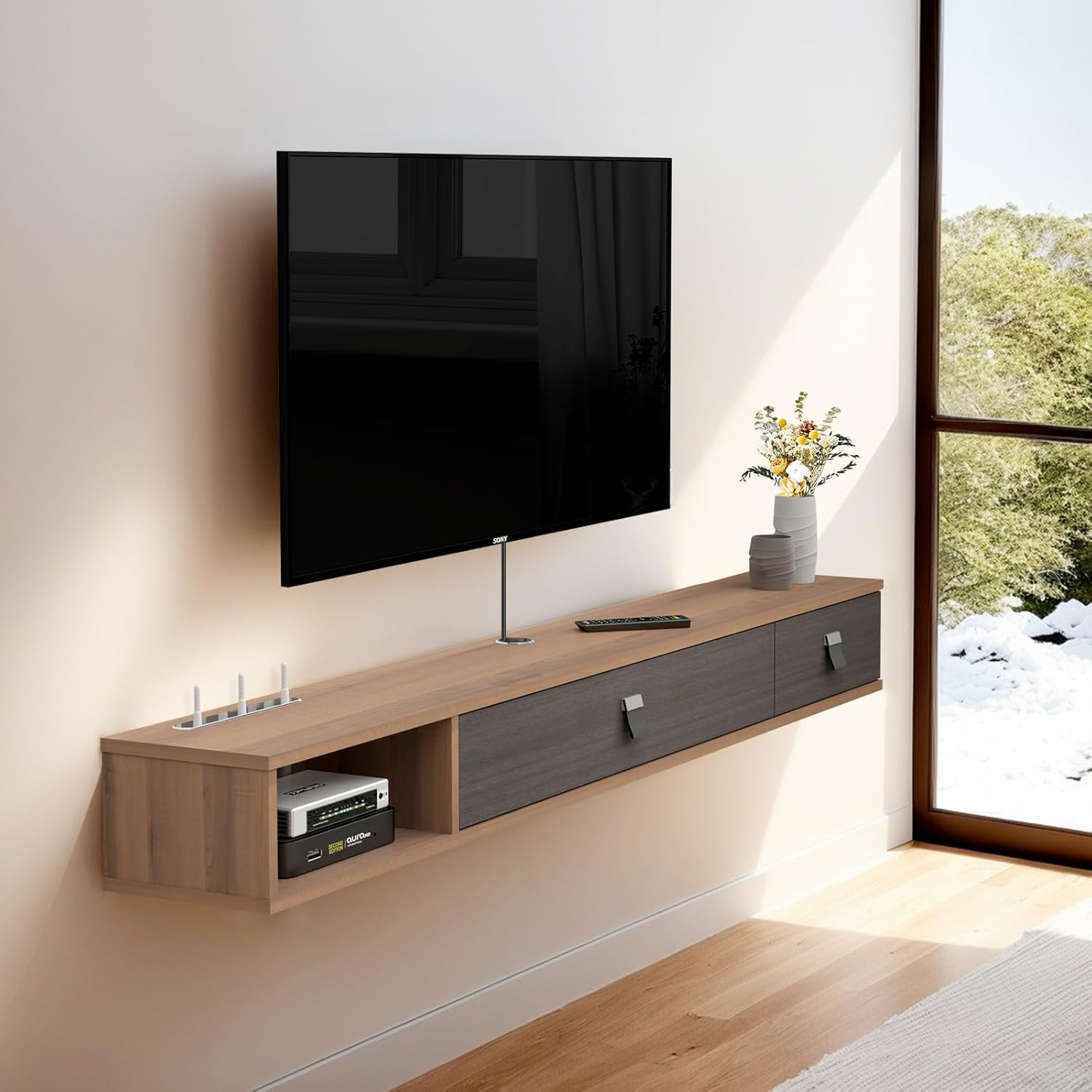 Pmnianhua Floating Tv Shelf,55'' Wall South Africa | Ubuy regarding Aeri Lacquered Wood Wall Mount Unit