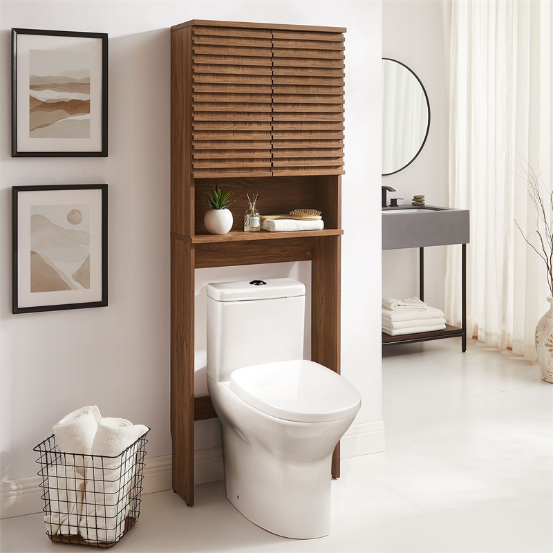 Render Over The Toilet Bathroom Storage Cabinet In Walnut | Cymax Business with regard to Transforming Your Bathroom with Thoughtful Storage Integration