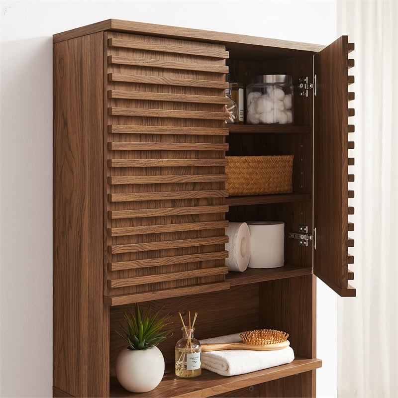 Render Over The Toilet Bathroom Storage Cabinet In Walnut | Cymax Business within Transforming Your Bathroom with Thoughtful Storage Integration