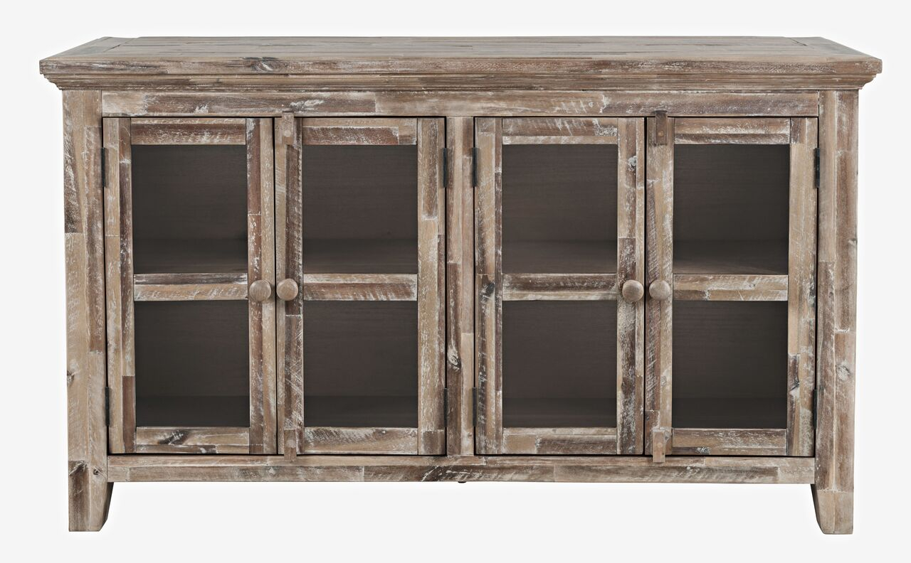 Rustic Shores 54 Inch 4 Door Credenza Cabinet In Grey Wash By Jofran ... in Pemberly Row Coastal Wood Tall Cabinet In Distressed Gray/Gold