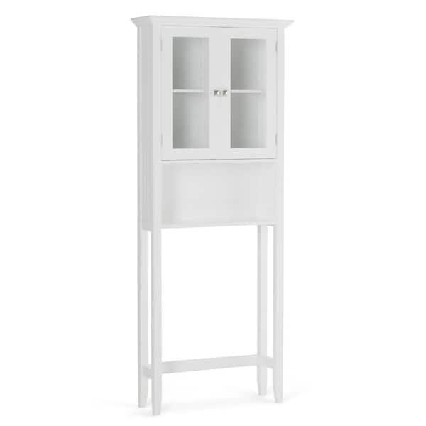 Simpli Home Acadian 68.4 In. H X 27.6 In. W Over The Toilet Space Saver ... with Acadian 28 Inch H X 23.6 Inch W Double Door Wall Bath Cabinet In Pure White