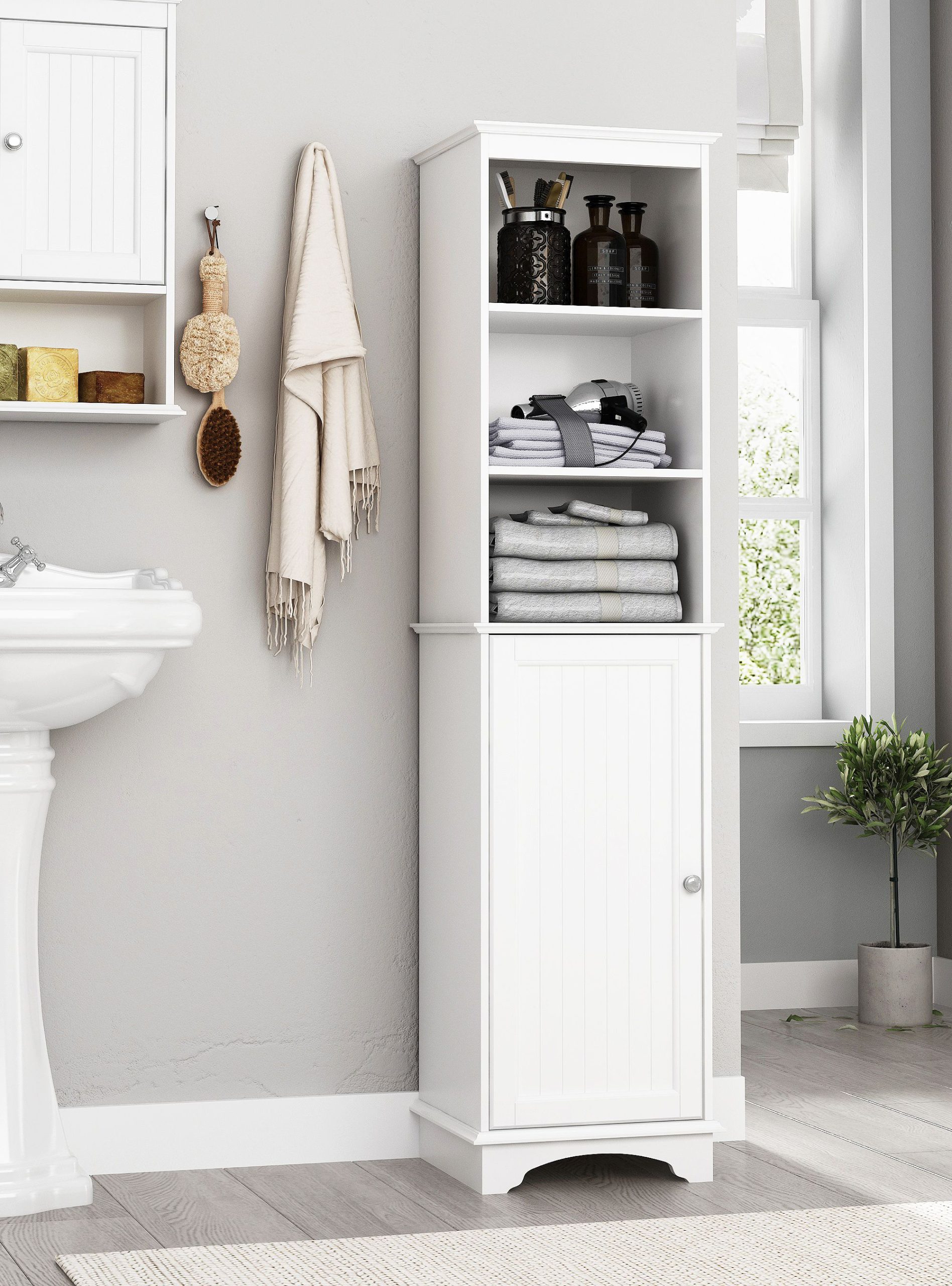 Spirich Home Freestanding Storage Cabinet With Three Tier Shelves, Tall ... inside Designing functional spaces with narrow linen towers for small bathrooms