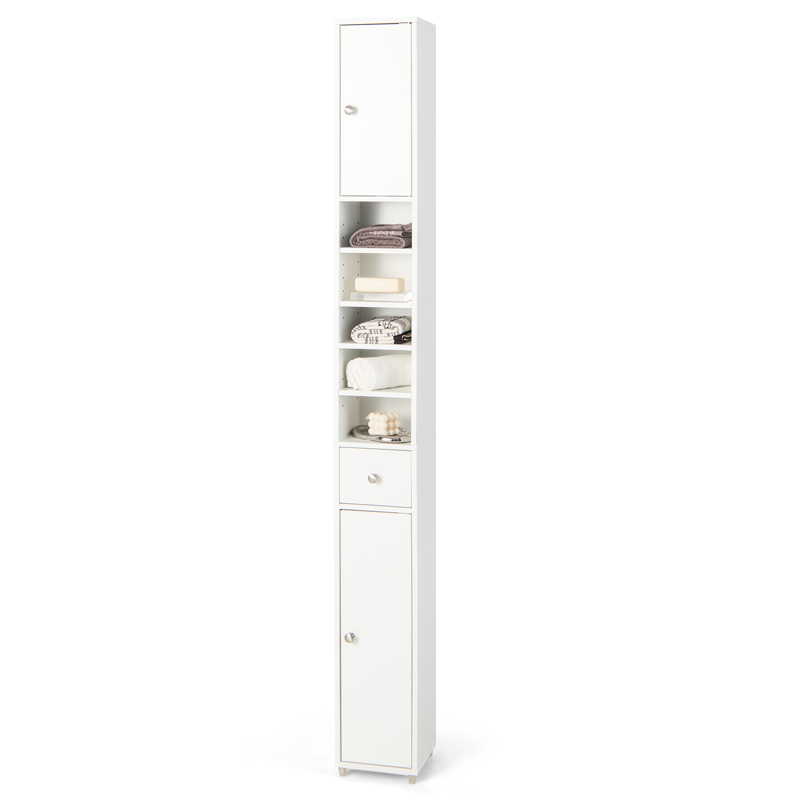 Tall Slim Bathroom Storage Cabinet Linen Tower W/ Drawer & Adjustable ... within The Role of Vertical Storage in Creating Cleaner Bathroom Environments