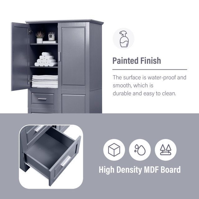 Tateus 32" Bathroom/Office Tall Storage Cabinet With Doors And 3 ... for Tateus Tall Bathroom Corner Cabinet