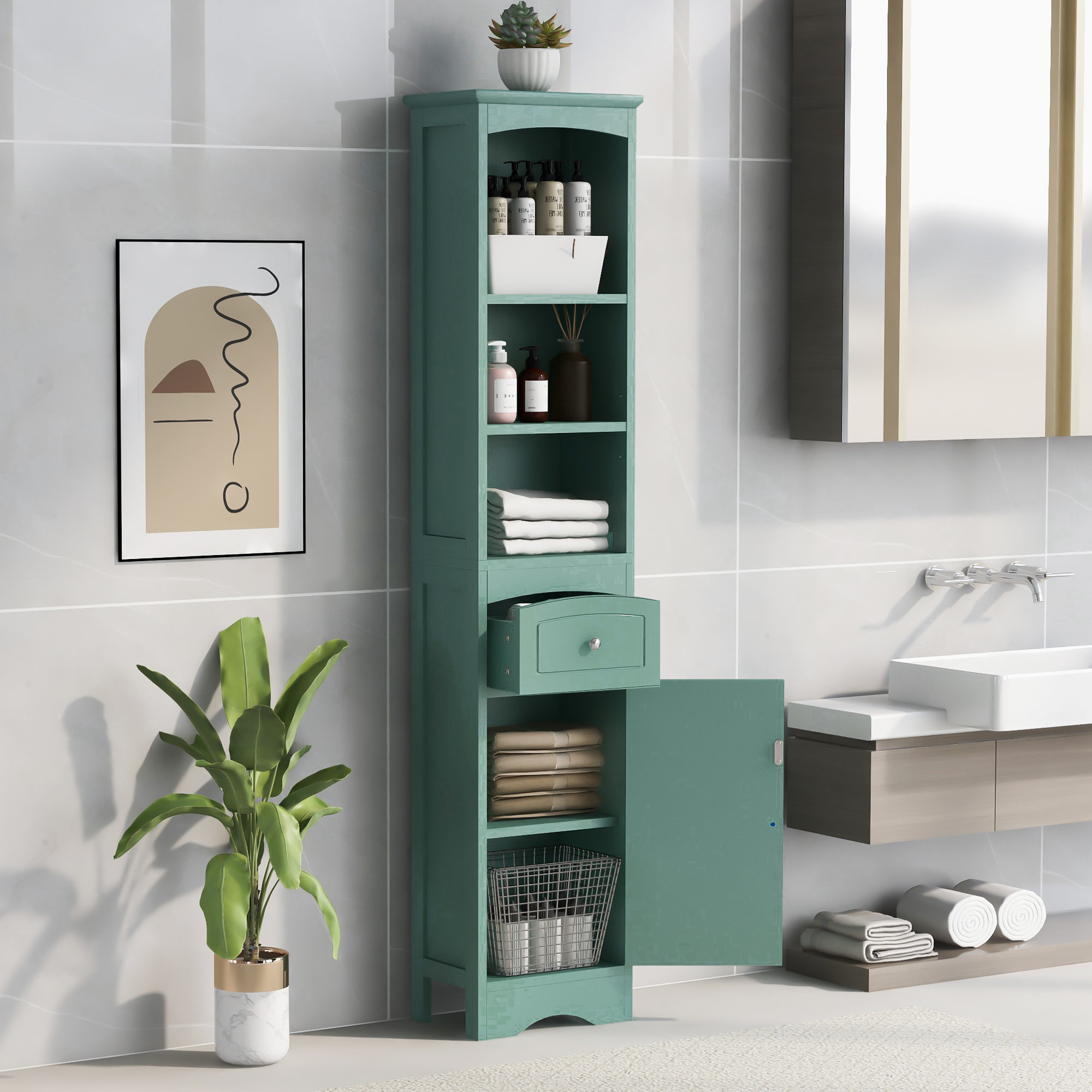 Tateus Tall Bathroom Cabinet, Freestanding Storage Cabinet ... within Tateus Tall Bathroom Corner Cabinet