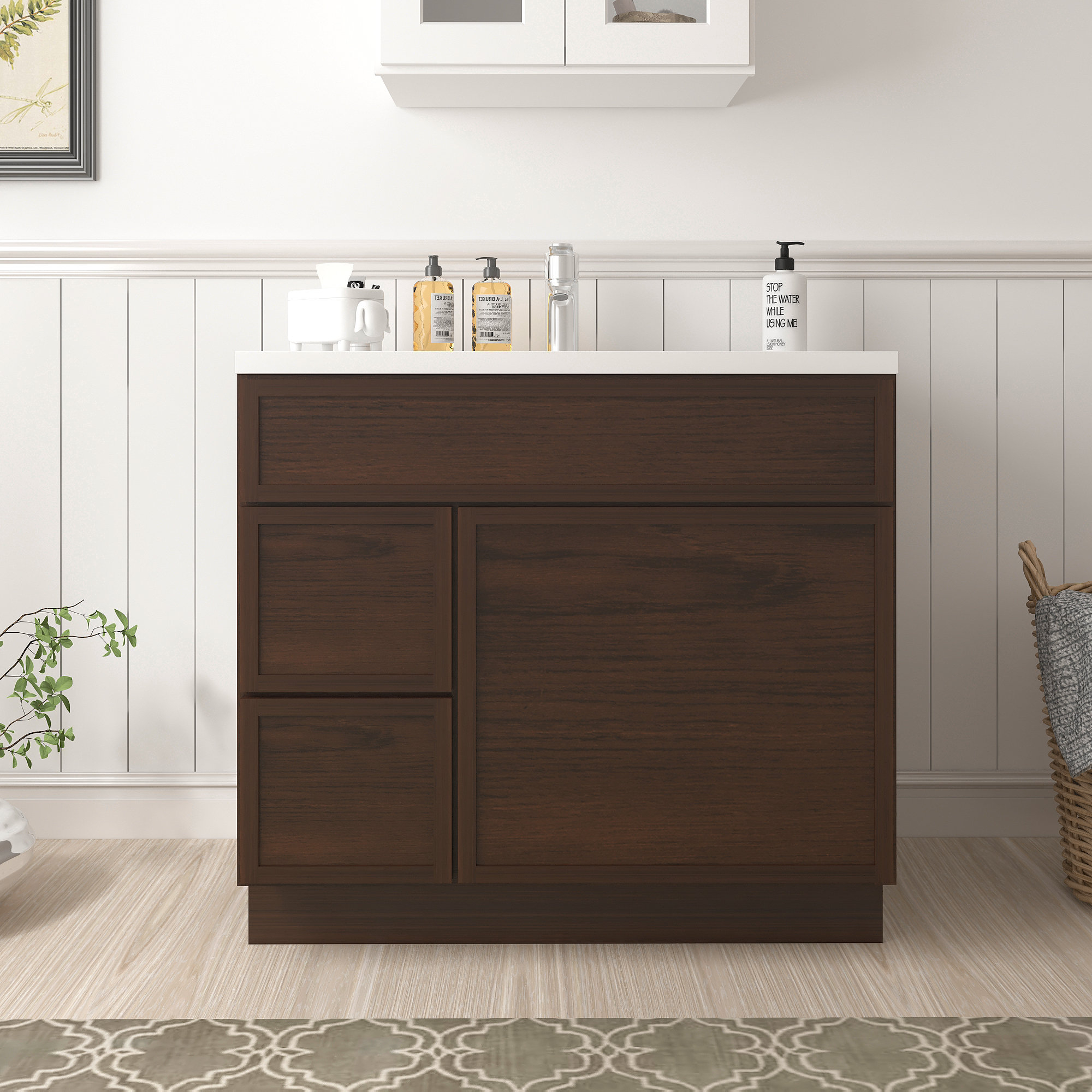 Vanity Art 36" W Birch Plywood Freestanding Single Base 2 Drawers ... with Understanding the practical benefits of smoky gray storage cabinets for modern bathrooms