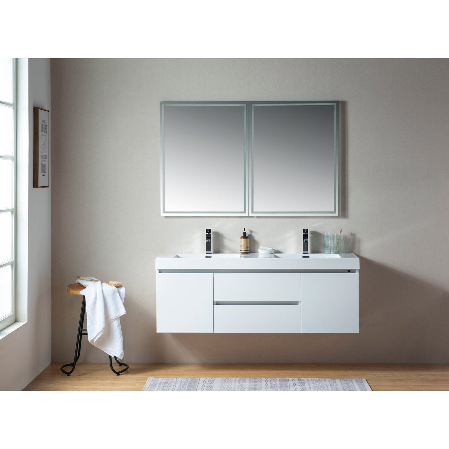 Vanity Art Va6060Dwl Led Lighted Wall Hung 60 In. Double Sink Bathroom ... in Vanity Art Led Lighted Wall-Hung Bathroom Cabinet