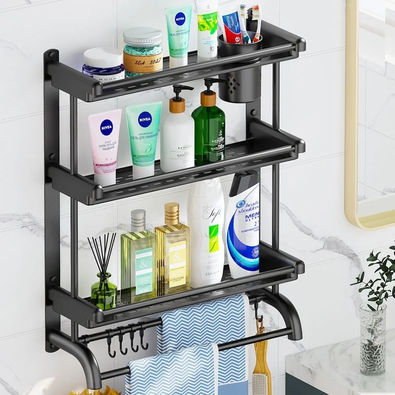 Wall Mount 4 Layer Bathroom Rack With Bend Design Towel Rod, Bathroom ... with regard to Bathroom Rack