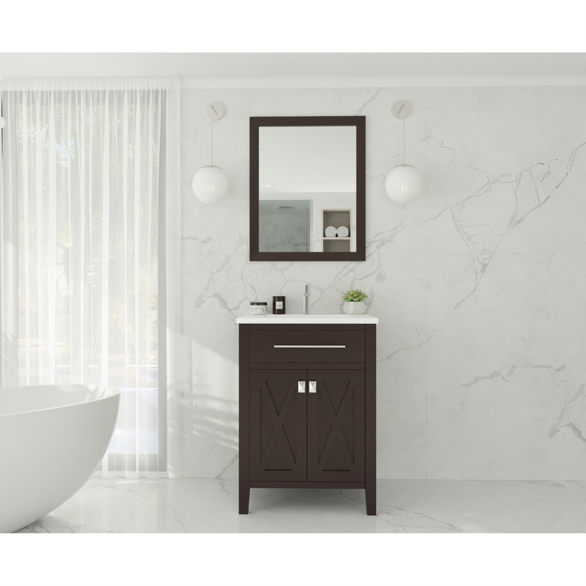 Wimbledon, 24" Brown Cabinet, Matte White Viva Stone Solid Surface ... in Wimbledon, 36" Brown Cabinet