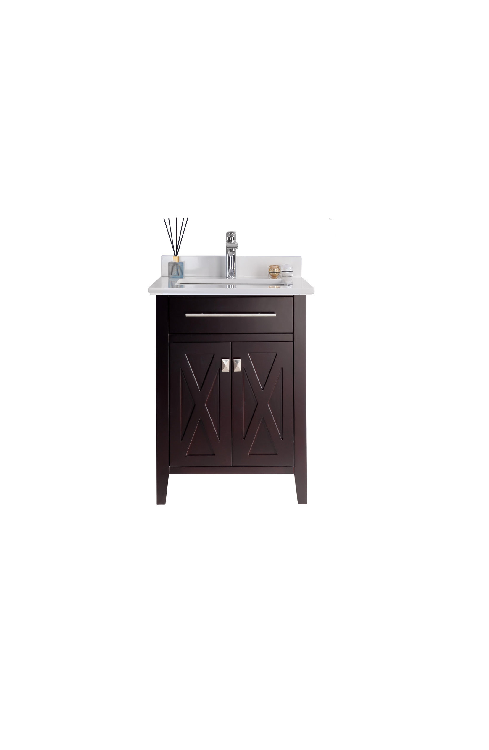 Wimbledon - 24 - Brown Cabinet + White Quartz Counter, No Mirror ... inside Wimbledon, 36" Brown Cabinet