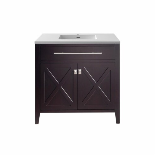 Wimbledon - 36 - Brown Cabinet + Matte White Viva Stone Solid Surface ... with Wimbledon, 36" Brown Cabinet