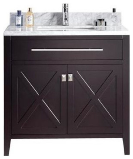 Wimbledon, 36" Brown Cabinet With White Carrara Marble Countertop ... for Wimbledon's Timeless Treasures: The 36" Brown Cabinet Revealed