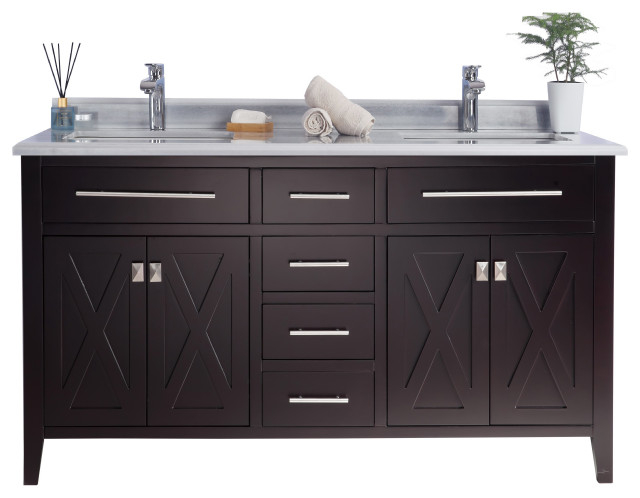 Wimbledon 60" Brown Cabinet, White Stripes Counter, No Mirror, 22X60X34 ... pertaining to Wimbledon's Timeless Treasures: The 36" Brown Cabinet Revealed