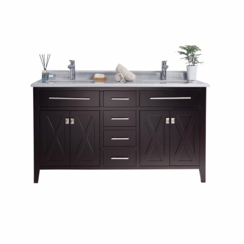 Wimbledon - 60 - Brown Cabinet + White Stripes Marble Countertop, 1 ... pertaining to Wimbledon, 36" Brown Cabinet
