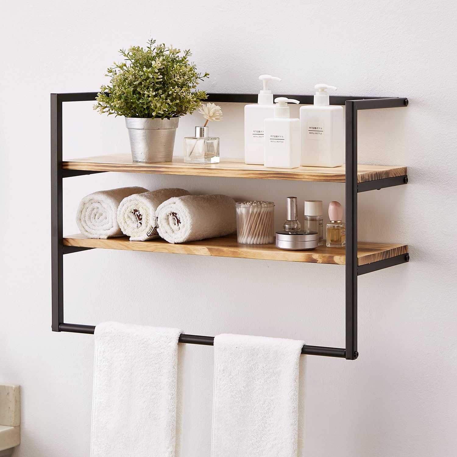 Wood Bathroom Shelves With Towel Bar Online in Bathroom Essentials - 24" Rustic Shelf W/ 18" Towel Bar