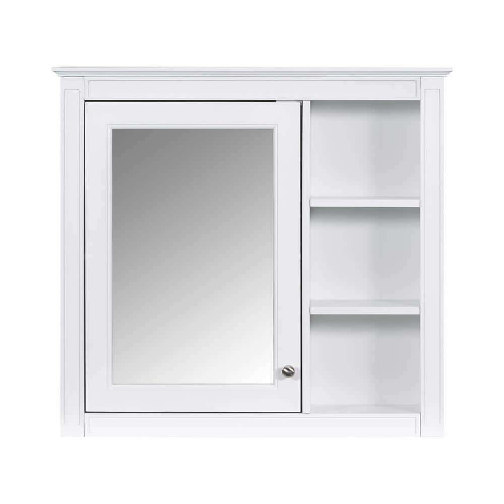 Zeus & Ruta 30 In. W X 28 In. H Rectangular White Wood Surface Mount ... with White Shaker Style Wall-Mount Medicine Cabinet