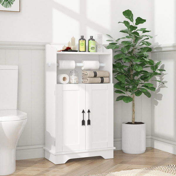 17 Stories Haslom Bathroom Floor Cabinet, Freestanding Bathroom Storage ... within Bathroom Floor Storage Double Door Cupboard Cabinet