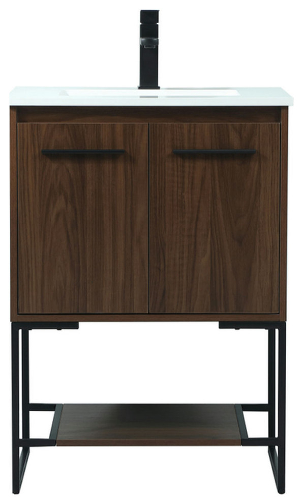 24" Single Bathroom Vanity, Walnut, Vf42524Mwt - Transitional ... inside Ledger 24" Bathroom Vanity Walnut White