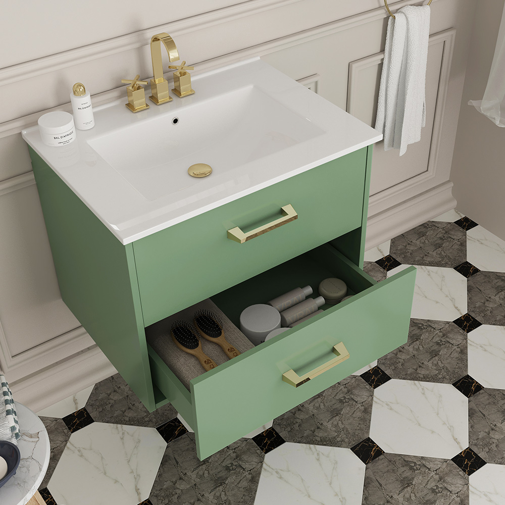 24" Wall Mounted Bathroom Vanity And Sink Combo, Green Floating ... in Maybelle 24" Wall-Mount Bathroom Vanity Green Black