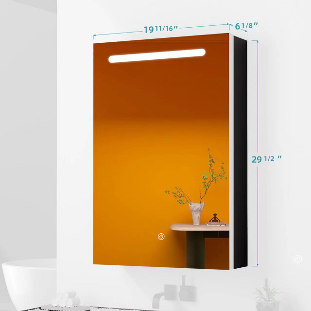30" Aluminum Surface Mount 1 Door Medicine Cabinet With Mirror And Led ... for 30" Aluminum Surface Mount Medicine Cabinet, Mirrors And Shelves
