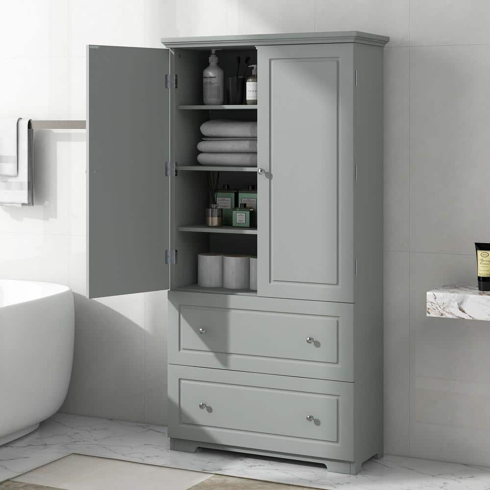 33 In. W X 13 In. D X 62 In. H Gray Mdf Freestanding Linen Cabinet With ... within Aeri Gray Freestanding Storage Unit