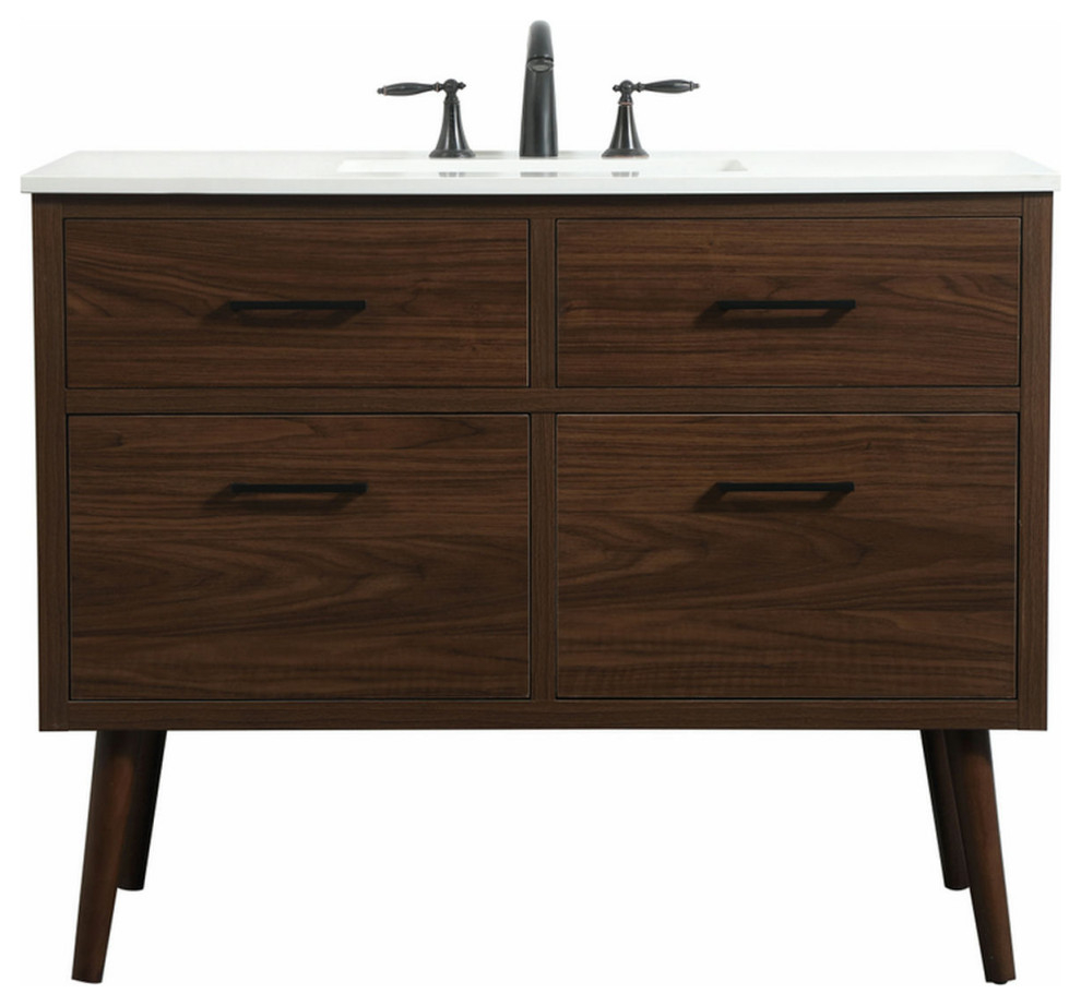 42" Single Bathroom Vanity, Walnut, Vf41042Mwt - Midcentury - Bathroom ... inside Understanding the Shawbridge Collection Bathroom Drawer System