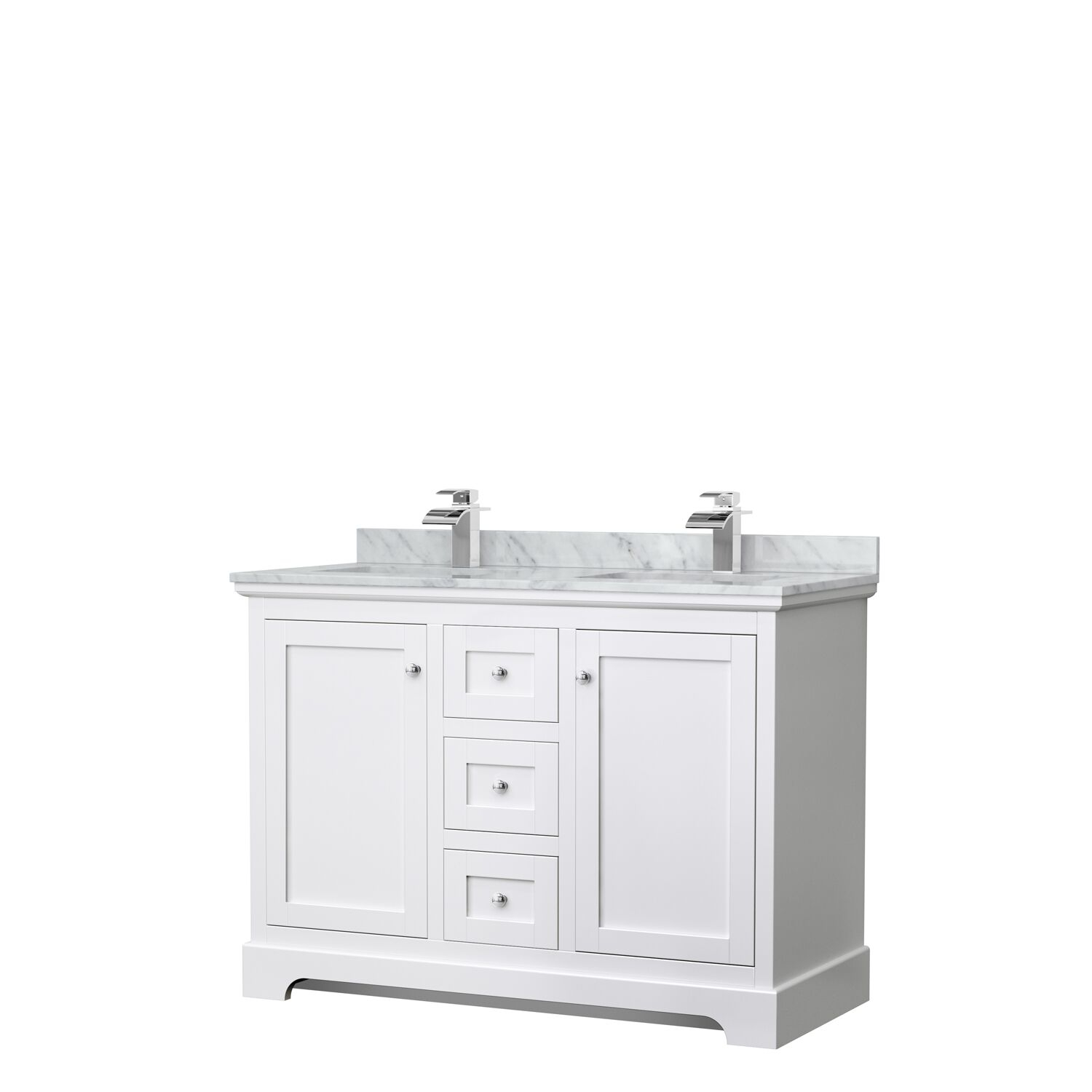 48" Double Bathroom Vanity In White With Countertop, Sinks And Mirror ... intended for Isle 48" Double Bathroom Vanity Cabinet White White