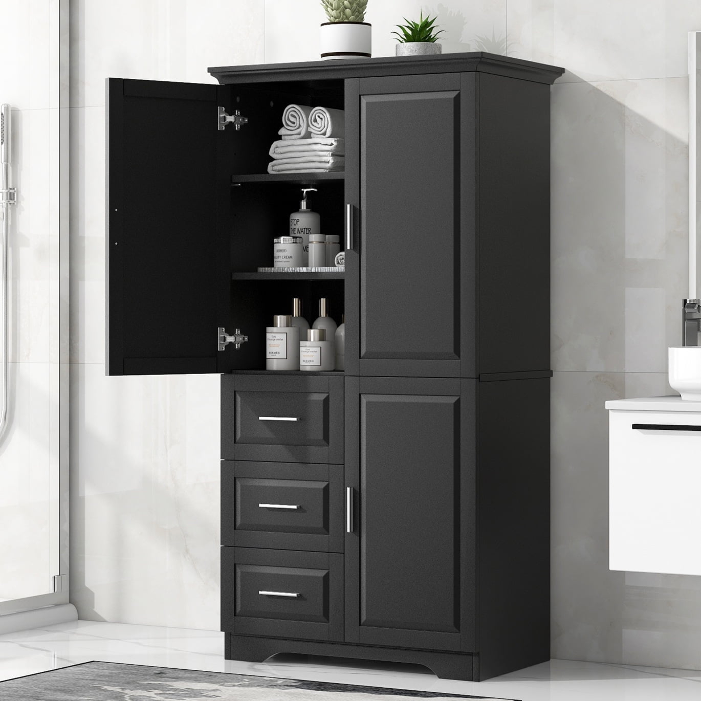62" Tall Storage Cabinet, Modern Multi-Function Buffet Sideboard With ... intended for Building Better Organization with Quality Fir Wood Storage Cabinets for Every Room