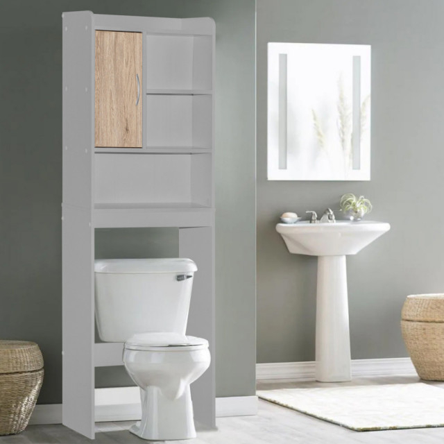 Ace Over-The-Toilet Storage Cabinet In Light Gray & Natural Oak ... inside Understanding the Benefits of Light Gray and Natural Oak Storage Solutions