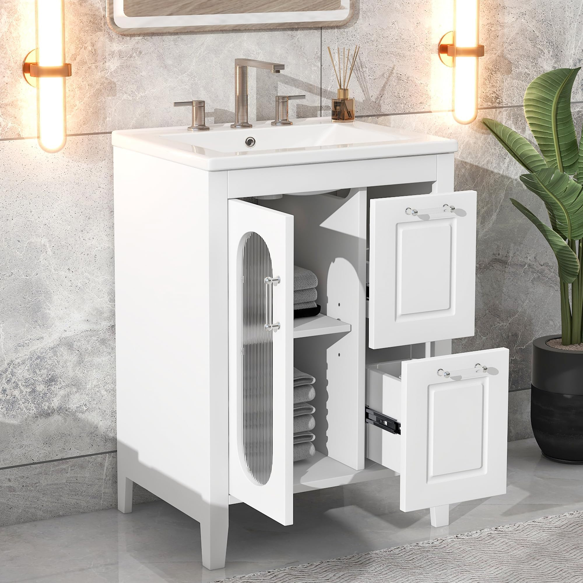 Amazon.com: Bellemave 24" Bathroom Vanity With Sink Top, Bathroom ... within Augusta 24" Bathroom Vanity Cabinet, White