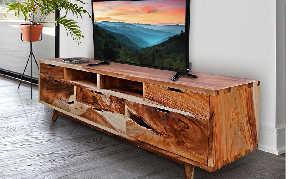 Amazon.com - Chic Teak Carthago Live Edge Suar Wood Media Center/Buffet ... within Understanding the Cultural Significance of Suar Wood in Turin's Creative Industries