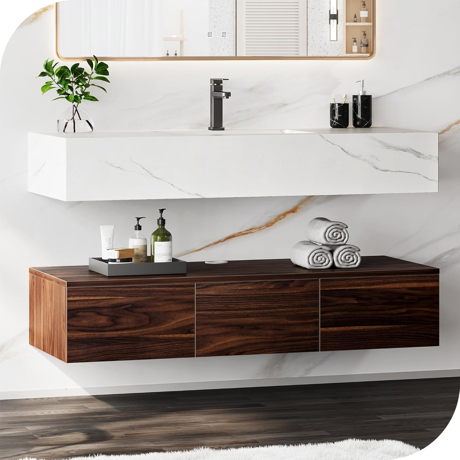Amazon.com: Dwvo 48 Inch Floating Vanity Bathroom Wall Mounted Bathroom ... with Scenic 48" Single Wall-Mount Bathroom Vanity Cabinet
