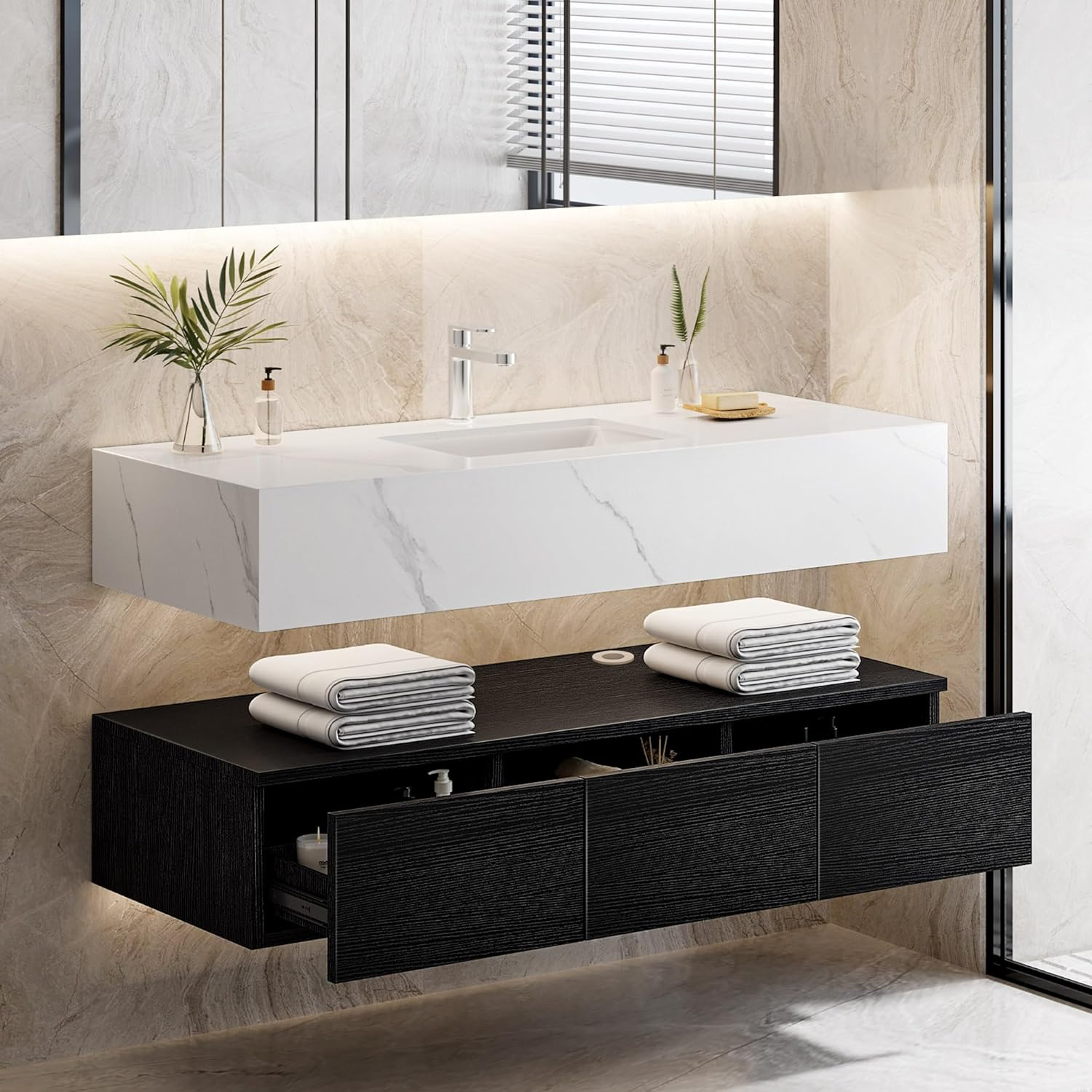 Amazon.com: Dwvo Floating Vanity Bathroom 48 Inch Wall Mounted Bathroom ... intended for Designing with Purpose: The Art of Choosing Your Perfect Bathroom Vanity