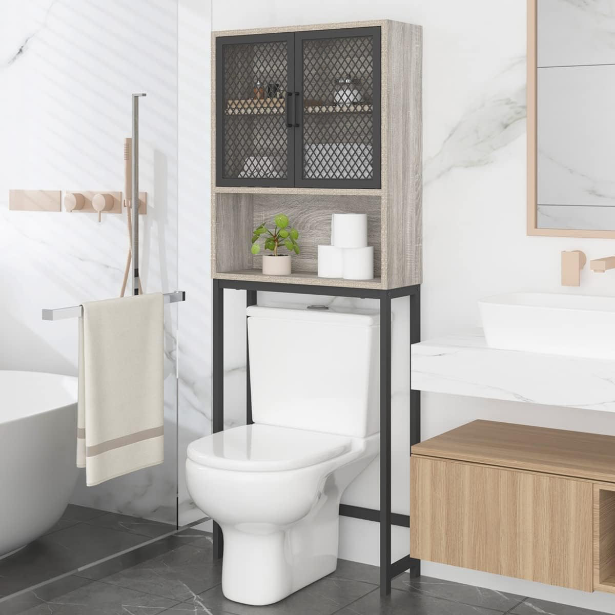 Amazon.com: Ibune Over The Toilet Storage Cabinet, 4-Tier Over Toilet ... intended for Ace Over-The-Toilet Storage Cabinet In Light Gray & Natural Oak
