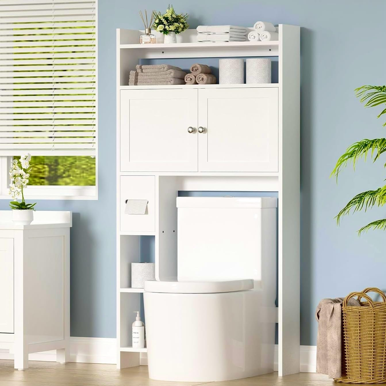 Amazon.com: Ideakey Over The Toilet Storage Cabinet With Toilet Paper ... throughout Wlf2124 Toilet Topper Cabinet, White
