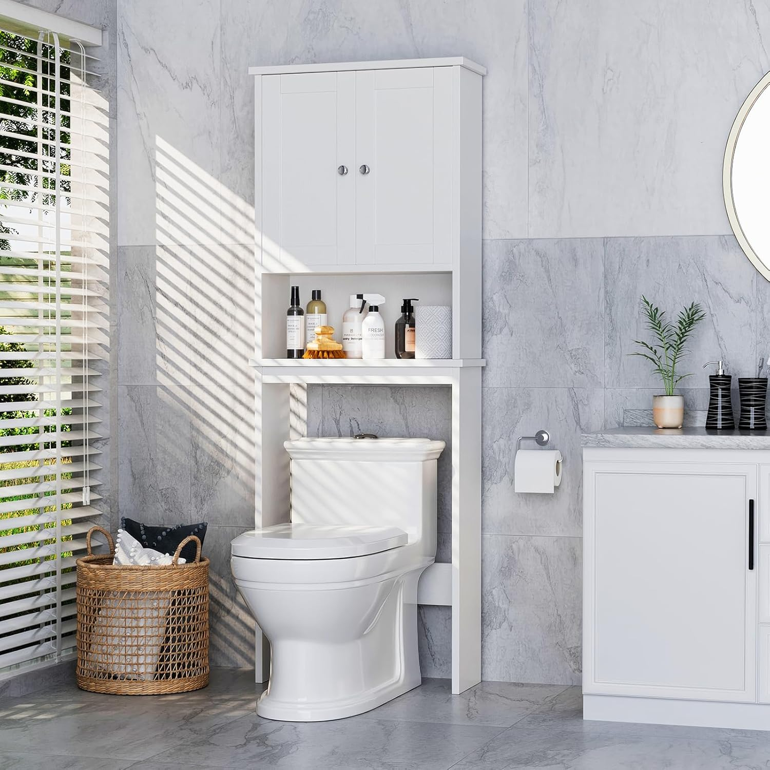 Amazon.com: Meilocar Over The Toilet Storage Cabinet, Bathroom Storage ... for Over The Toilet Storage Cabinet, Space-Saving Bathroom Storage Cabinet, Elements 2