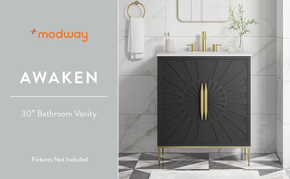 Amazon.com: Modway Awaken Bathroom Vanity Cabinet, 30", White Black ... pertaining to Awaken 30 Bathroom Vanity