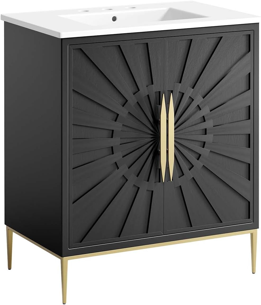 Amazon.com: Modway Awaken Bathroom Vanity Cabinet, 30", White Black ... with Awaken 30 Bathroom Vanity