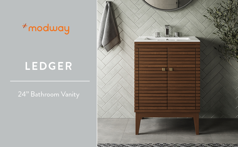 Amazon.com: Modway Ledger Wood Bathroom Vanity Cabinet, 24 Inch, Walnut ... regarding Understanding the Appeal of Walnut Finish in Modern Bathroom Design