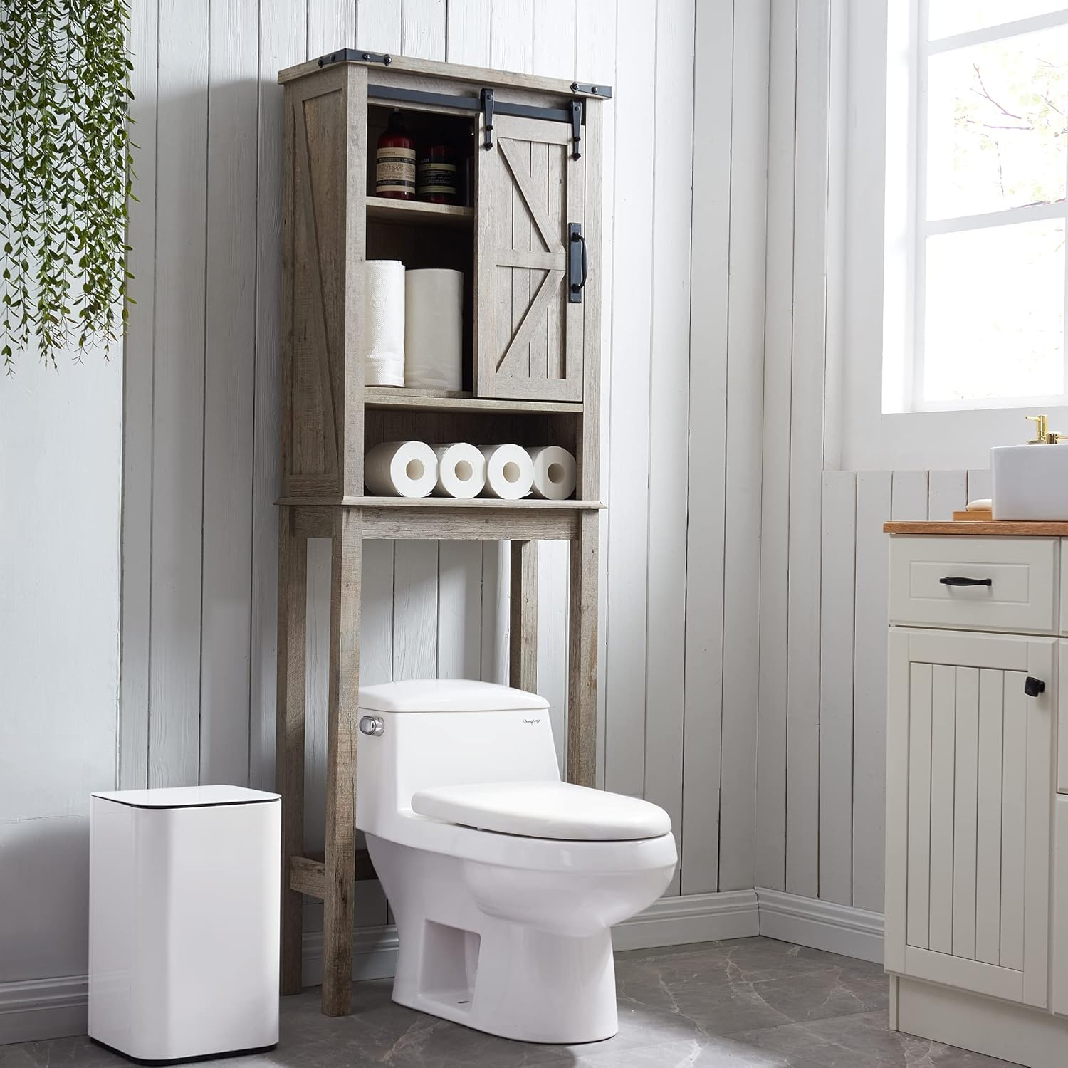 Amazon.com: Okd Over The Toilet Storage Cabinet, Farmhouse Storage ... with Ace Over-The-Toilet Storage Cabinet In Light Gray & Natural Oak