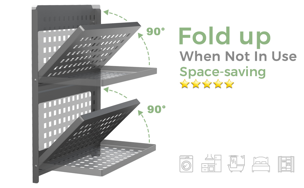 Amazon.com: Skiken 2-Tier Folding Metal Shelf Wall Mounted | Small ... regarding Aeri Double Shelf Wall Mount Aluminum Structure