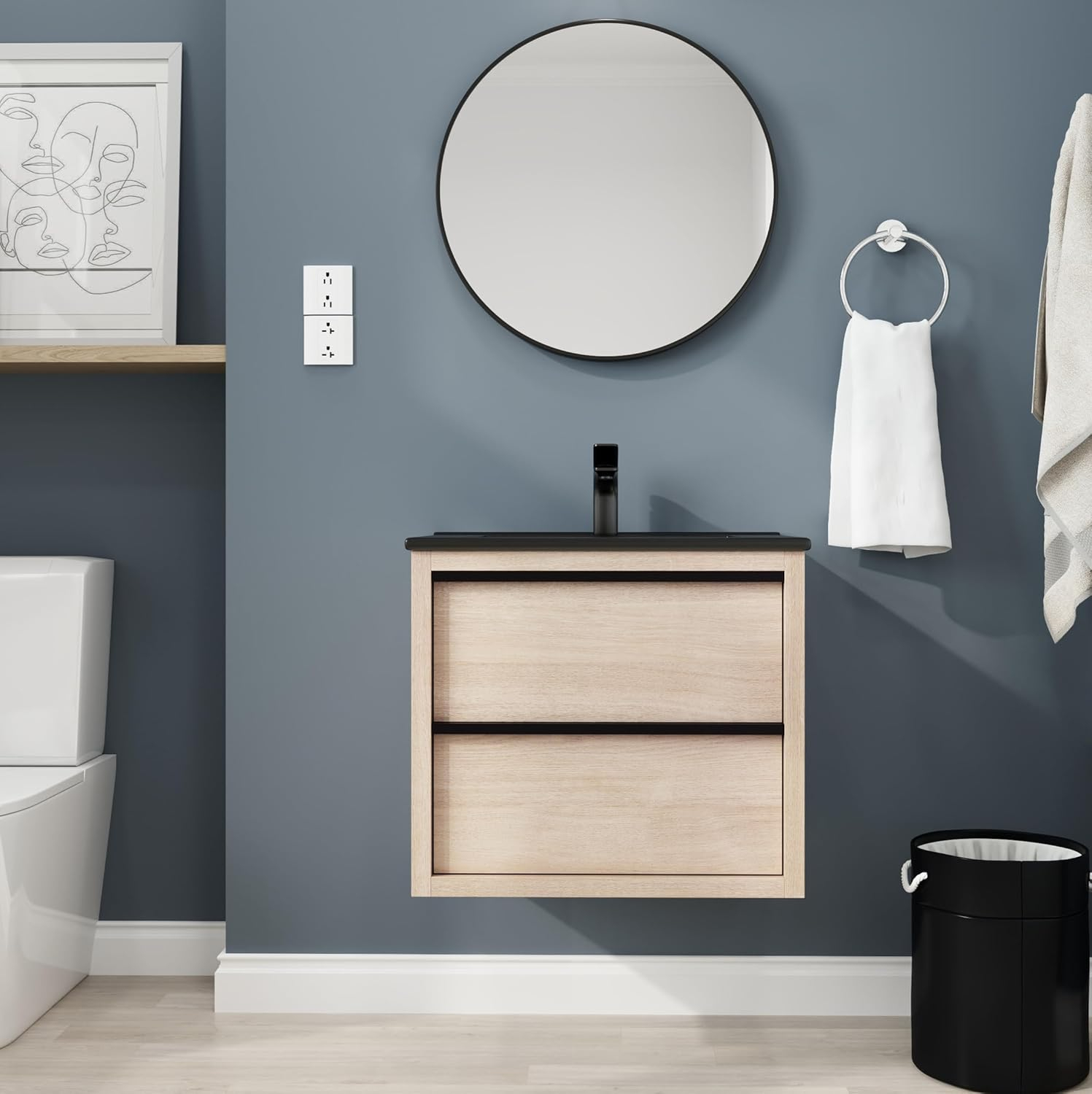Amazon.com: Ssline Wall Mounted Bathroom Vanity Sink Set,24'' Wall ... in Vanity Art 24" Wall Mounted Bathroom Storage Cabinet