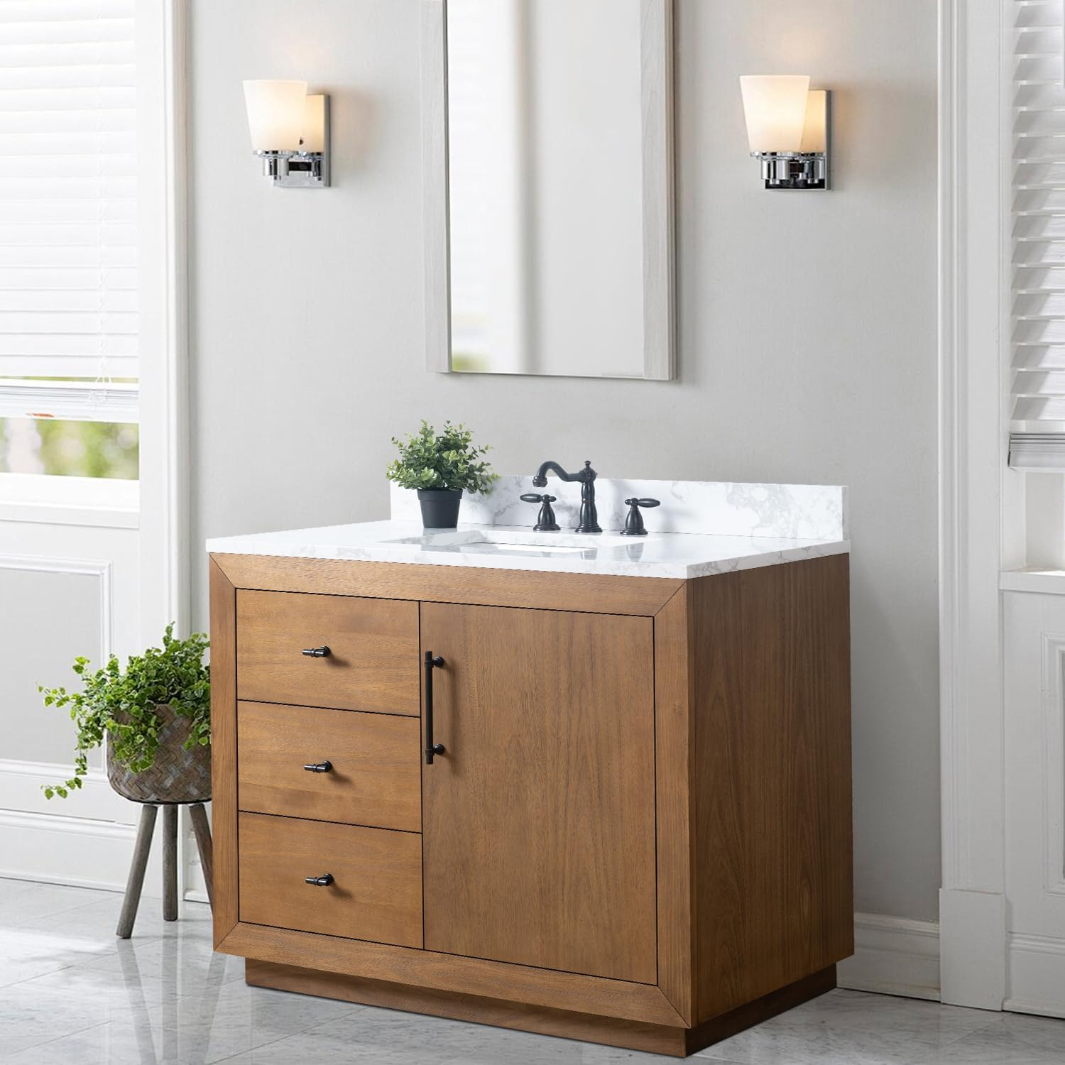 Amazon.com: Vanity Art 42 Inch Bathroom Vanity With Single Sink, Modern ... intended for Vanity Art Vanity Cabinet Only, 12"