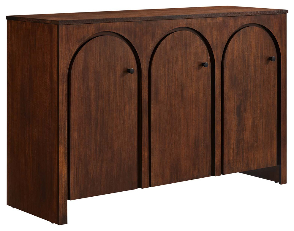 Appia 3-Door Arched Door Sideboard Storage Cabinet - Walnut ... pertaining to Maintaining Your Boston 19" Storage Cabinet with Walnut Finish for Long-Term Use