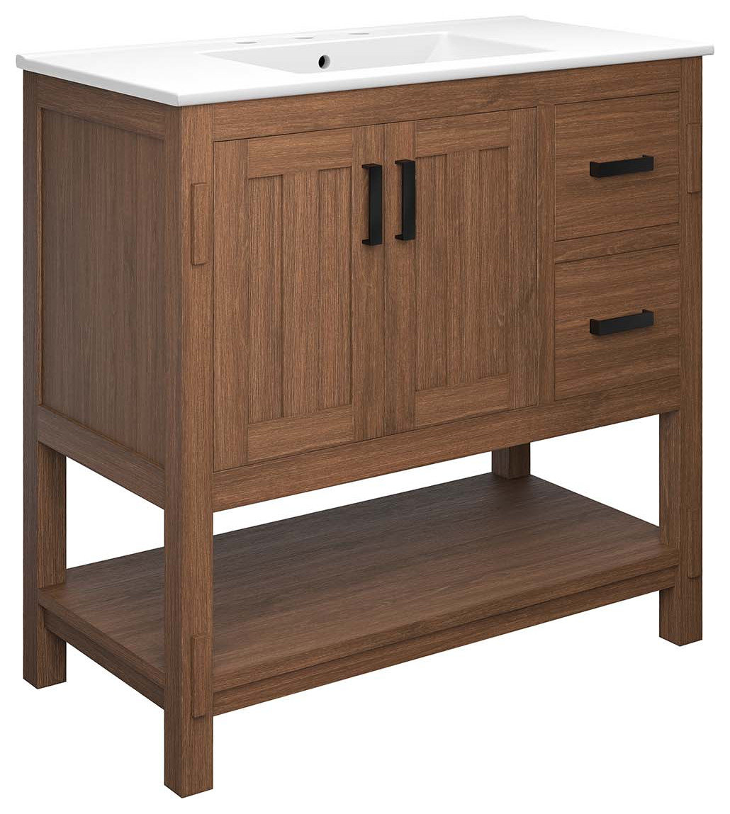 Ashlyn 36" Wood Bathroom Vanity - Walnut White - Transitional ... for Shawbridge Collection Additional Drawers For Bathroom Vanity, Walnut