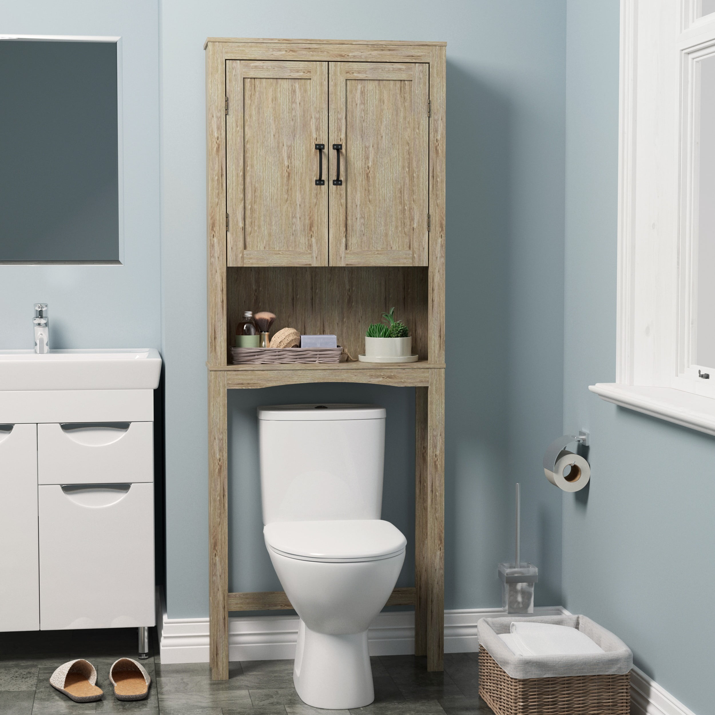 Bathroom Cabinet Wall Cabinet, Over The Toilet Space Saver, With 3-Wood ... throughout Over The Toilet Storage Cabinet, Space-Saving Bathroom Storage Cabinet, Elements 2