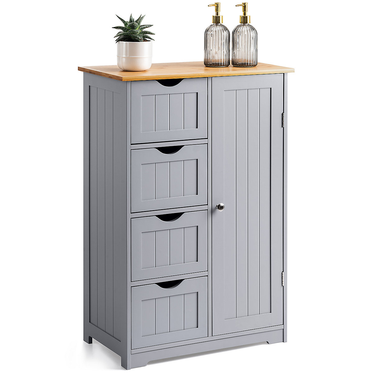 Bathroom Drawer Cabinet Grey Bamboo Freestanding Storage Unit 4 Drawers ... intended for Maximizing Your Storage Potential with Aeri Gray Freestanding Units
