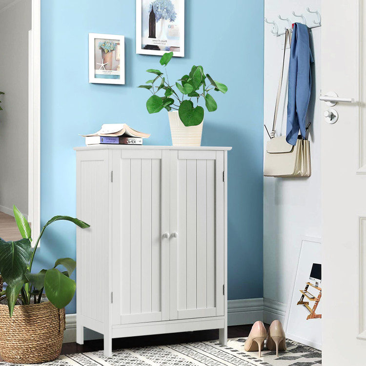Bathroom Floor Storage Double Door Cupboard Cabinet - Costway regarding Bathroom Floor Storage Double Door Cupboard Cabinet