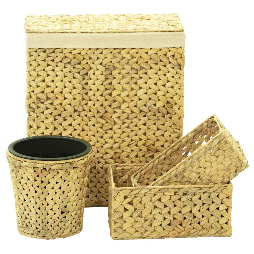 Bathroom Set 4 Piece Storage Laundry Basket For Organizing Water ... inside Exploring the Natural Beauty of Water Hyacinth in Bathroom Accessories