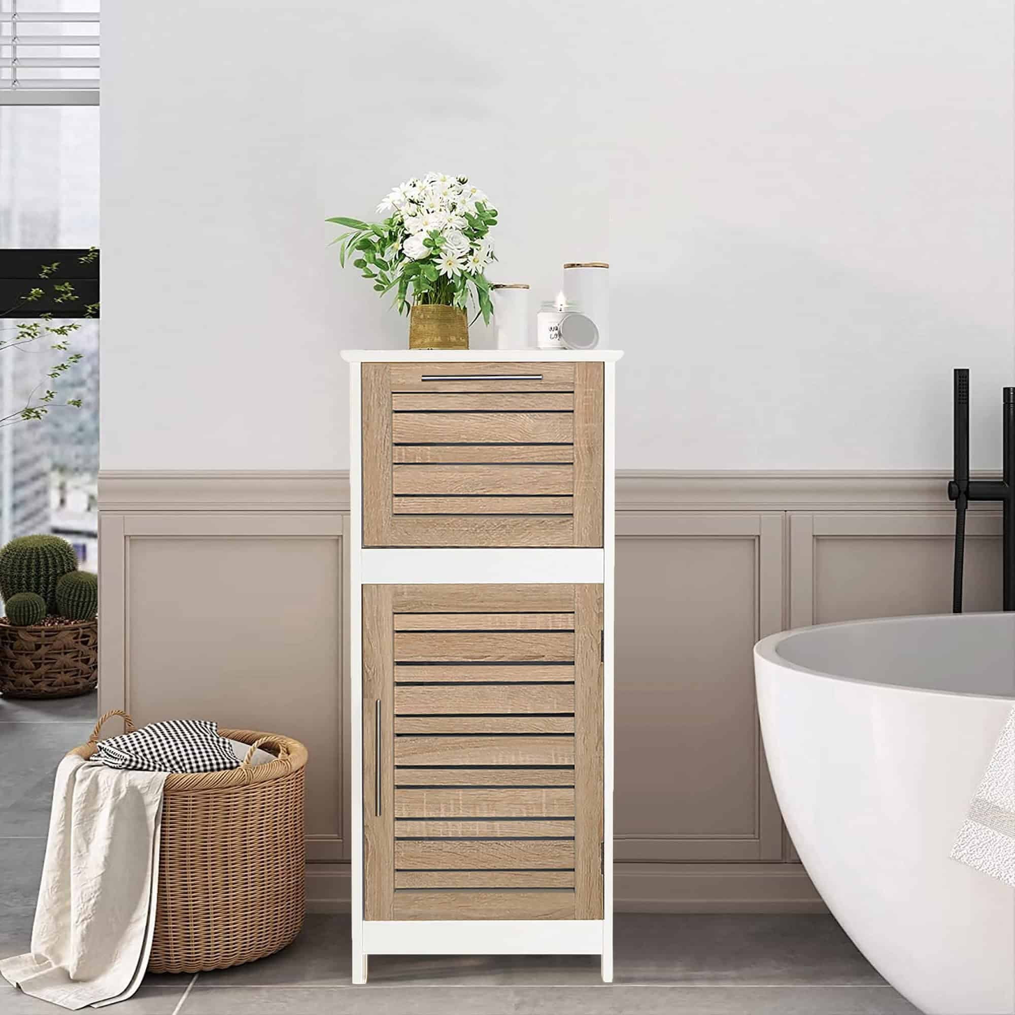 Bathroom Storage Cabinet With Vented Door And Drawer, Compact ... for Maximizing Space with Freestanding Linen Cabinets